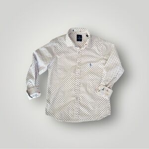 Tailorbyrd Boys White Polka-dot Button Down Shirt Boys Size 10